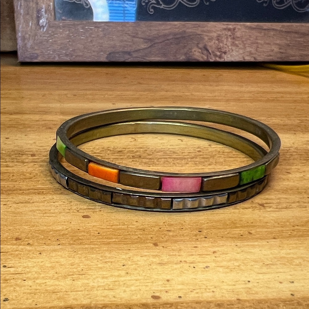 Vintage Colorful Brass Bangle Set
